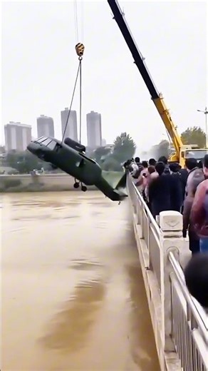 Unexpected Disaster: Helicopter Salvage Operation Causes Bridge Failure! #fails #helicopter #crane