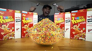 2.8K views · 72 reactions | Four boxes of Fruity Pebbles, one MASSIVE bowl and two jugs of milk... Let's do it  | Nathan Figueroa | Facebook