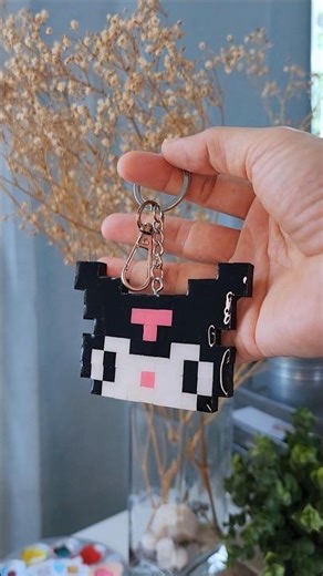 Handmade Kuromi keychain #customkeychain #pixelart #resinart