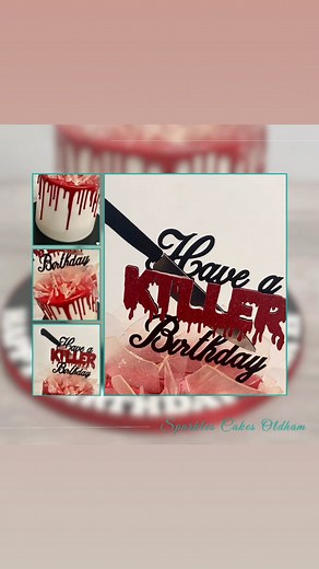 We didn’t just bake this one…. We killed it! First we had a smashing time breaking the isomalt glass into slasher shards, then we did a bloody good drip and finished it all off with our in-house custom topper. #SparklesCakesOldham #HalloweenCake #BloodyDripCake #HorrorCake #CustomCakeToppers #IsomaltGlass #SpookySeasonBakes #BespokeCakesUK #CakeDesignOldham #CakeArtistry #Killer #KillerCake | Sparkles Cakes Oldham