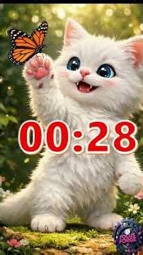 1 Minute Cute White Cat Timer 🐾 Aesthetic Butterfly Forest Countdown #focusforge #studytimer