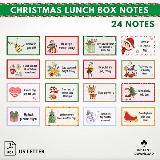 Printable Christmas Lunch Box Notes for Kids, Holiday Notes for Kids, Winter Lunchbox Notes Set, Festive Holiday Lunch Notes - Etsy