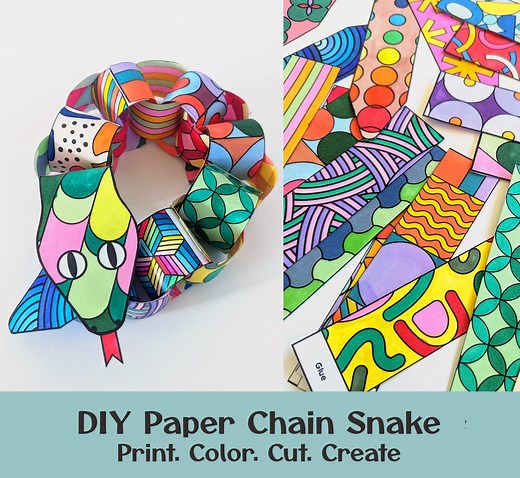 3D Paper Snake Craft for Kids Ages 4-8 | Cut Fold Chain Activity | Printable Animal Template | Art Project Homeschool | Instant Download - Etsy