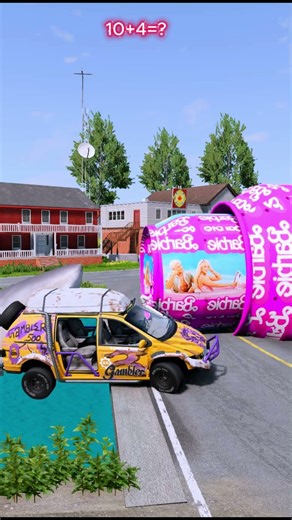 Crazy Cars & Funny Cars VS BOLLARD BARBIE Crush Splash in BeamNG.drive #funny #mqueen #shorts 15