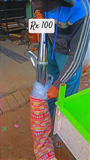 Yamaha🏍 rx 100 ❤️‍🔥ka Silencer install in🫡 splendor bike ♻️meim. #splender #bike #modified