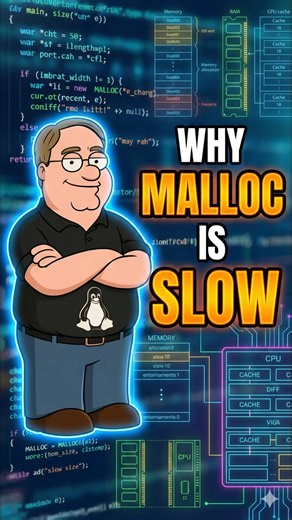 Low Level Peter on Instagram: "Ever wondered why malloc() slows your code down? Let’s dive into the hidden cost of dynamic memory allocation. Small detail… HUGE performance impact. #Programming #CProgramming #LowLevel #CodeOptimization #SystemsProgramming #Malloc #SoftwareEngineering #DevLife #ComputerScience #CodingTips"