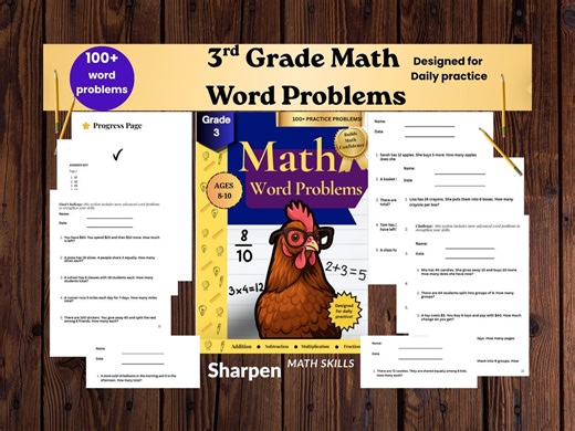 3rd Grade Math Word Problem Workbook - Etsy