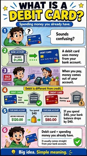 A debit card spends money from your bank account 💳 #financeforbeginners #savingsaccount