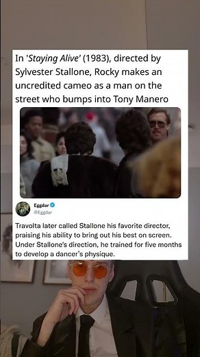 In 'Staying Alive' (1983), directed by Sylvester Stallone, Rocky makes an uncredited cameo as a man