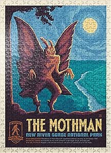 MyPuzzle Legends of The National Parks: New River Gorge's Mothman, Vintage Poster - Premium 500 Piece Jigsaw Puzzle for Adults