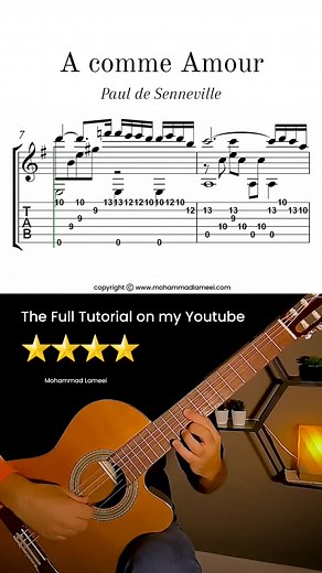 A comme Amour by Paul de Senneville Arranged by Mohammad Lameei 🎥 Full tutorial Sheet & Tab on YouTube → https://youtube.com/@mohammadlameei 📄 Get the Tab & Sheet: https://mohammadlameei-shop.fourthwall.com/products/a-comme-amour 💖 Support my work & get exclusive rewards: https://www.patreon.com/MohammadLameei 🎵 Stream my albums on Spotify, Apple Music & YouTube Music — just search Mohammad Lameei #classicalguitar #fingerstyle #guitarstudy #guitartabs #guitartutorial #mohammadlameei #guitarr
