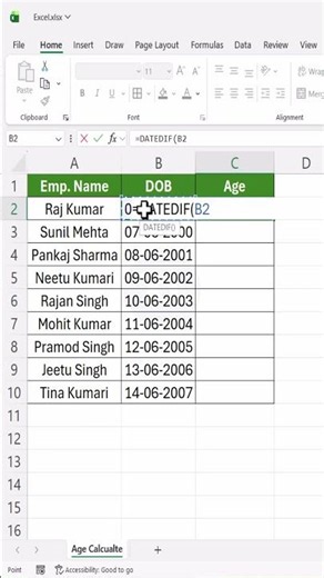 From DOB to Age – One Formula Does It All #excel #exceltips #excelforbeginners #excelshortcuts