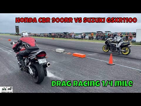 Honda CBR 900RR vs Suzuki GSXR1100 motorcycles drag racing 1/4 mile 🏍🚦 - 4K UHD