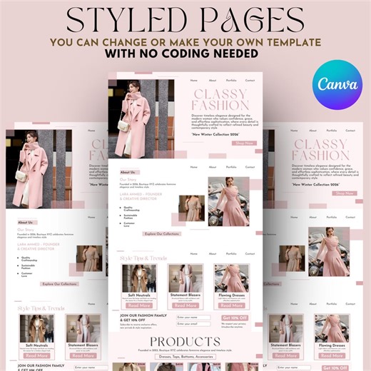 Fashion Boutique Shopify Theme, Canva Editable Website Template, Luxury Feminine Ecommerce Design, Shopify Store Template, Instant Download - Etsy