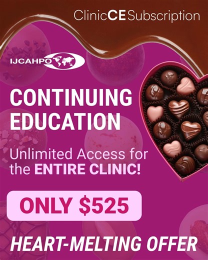 HEART-MELTING OFFER! Sign your clinic up today and receive a deal that is too sweet to pass up! Only $525 (Normally $549). Subscribe Today: https://store.jcahpo.org/detail.aspx?id=ECCE-SUB | Jcahpo
