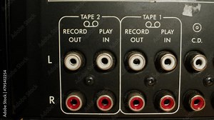 Radio parts of the old amplifier, vintage transistors and chips, hi-fi vintage audio player close up.