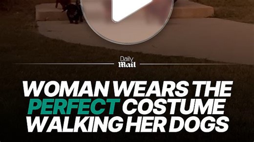 Woman wears the perfect costume to walk her Dachshunds