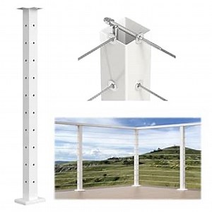 Muzata Corner Cable Railing Post 36 Inch 36"x2"x2" T-drilled One-Post Corner Solution Surface Mount White Stainless Steel Cable Railing System Kit Indoor Outdoor with Paper User Guide PS02 W34S