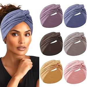 Extra Wide Headbands for Women, 7'' Large Cotton Like Turban Knotted Bandana Head Bands for Women Non Slip, Boho Headbands for Women's Hair (6Pcs Bright Colors, Extra Large 7" Wide)