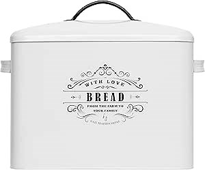 Extra Large White Farmhouse Bread Box for Kitchen Countertop - Holds 2+ Loaves for All Your Bread Storage - Bread Container Counter Organizer to Suit Farmhouse Kitchen Decor, Vintage Kitchen, Rustic