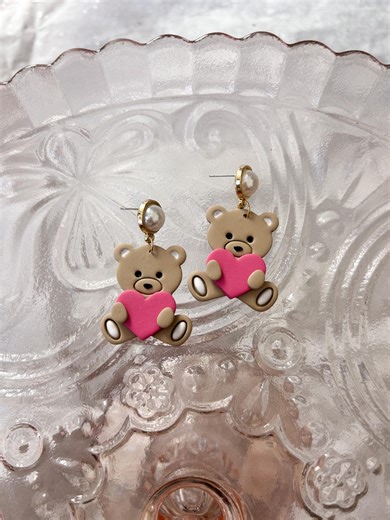 Teddy Bear Polymer Clay Earrings – Valentine Earrings - Etsy