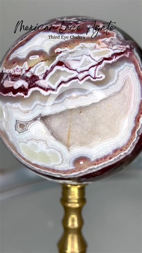 ❤️✨New & Available - Large Mexican Lace Agate Sphere - 62 MM - With beautiful bandings & a sparkling Quartzy druzy pocket. ❤️✨Mexican / Crazy lace Agate is commonly referred to as the “laughter stone,” or “happy lace.” It’s a balancing and protecting stone, believed to ward off the “evil eye,”. #mexicanagate #druzyagate #crystalsphere #crystalcollection #crystalcollector #crystalshopping #crystallover #crystaltok🧚🏻‍♀️✨🦄
