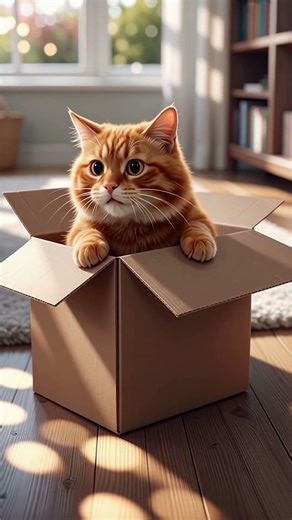 Cat in box cartoon, funny kitten pop short 😂
