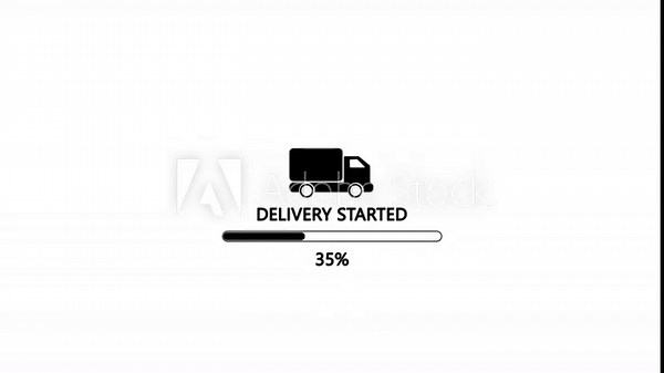 Delivery progress indicator truck loading animation delivery started 100 percent complete