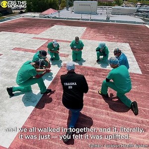 405K views · 797 reactions | THE POWER OF PRAYER: A photo of medical professionals praying before their shifts offered a glimpse into the lives of those working on the front lines of the coronavirus pandemic. "It relieved the stress, it relieved all the stuff that was going on at that moment in time," said Danny Rodriguez, who works at the Jackson South Medical Center in Miami, Florida. | CBS Mornings | Facebook