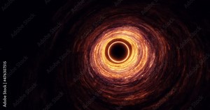 Black hole with lensing effect and accretion disk. Stars background.
