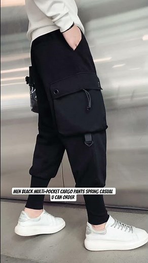 Men Black Multi-pocket Cargo Pants Spring Casual