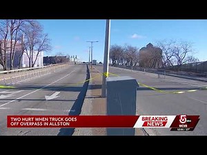 2 injured when truck goes off highway overpass in Allston