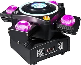Moving Head DJ Lights 4 Arms Party Lights Indoor with Remote 120w RGBW 4in1 LED Stage Light DMX512 & Sound Activated Rotating Disco Light