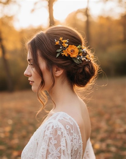 Vintage Autumn Bridal Hair Comb | Boho Chic Wedding Hairpiece With Yellow Flowers & Pearls - Etsy