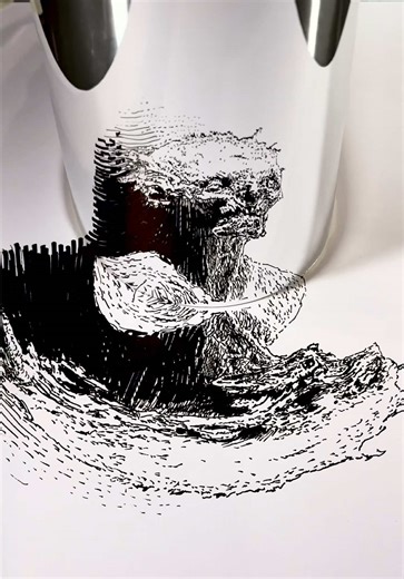 Anamorphic drawing. Pen on paper. Mirror illusion. #mirrorillusion #anamorphicart #illusiondrawing #anamorphic #illusionart