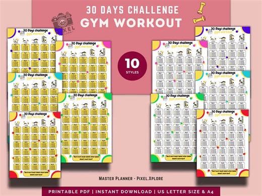 30 Day Gym Workout Challenge: Fitness Planner (printable Digital Product) - Etsy