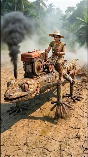 A robotic lizard plowing the land as it walks