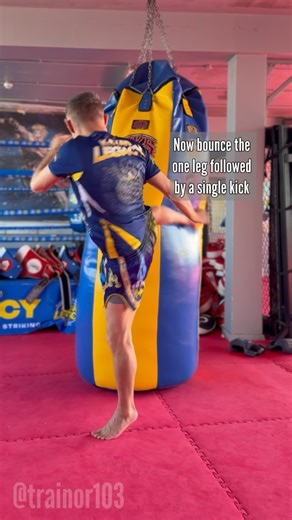 Damien Trainor on Instagram: "Repetitive Kicking Drill ⁣⁣ Here’s a drill I use to help my students throw multiple kicks using the same leg. ⁣⁣ BOUNCE: Start with a bounce to find your rhythm. This bounce sets the tempo and helps you kick quickly without losing power. ⁣⁣ BOUNCE → KICK ONCE: Using that same rhythm, bounce and then throw a single kick. Pay attention to the bounce after the kick—this reset is key to being able to fire off another kick. ⁣⁣ DOUBLE KICKS: Once you’re comfortable, start