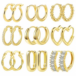 Alexcraft 14K Gold Plated Hypoallergenic Small Hoop Earrings Set, Chunky Huggie Stackable Earrings for Women