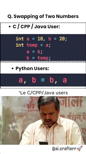 Python vs C/C++/Java: Swapping Two Numbers 😂 #coding #python #java #learnpython