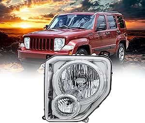 Replacement For Jeep 2008 2009 2010 2011 2012 Liberty Headlight Assembly with Bulb & Fog Lights, DOT/SAE Compliant, Left/Driver Side, Partslink CH2502196, CH2502233 / OEM 55157339AE