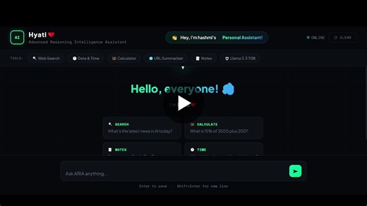 Just had a look of agentic AI. I designed this AI assistance using Flask(server, python)+HTML, CSS, JavaScript+GROQ API with Llama. Also deployed on vercel https://lnkd.in/drRCXrbQ | Alisha Hashmi