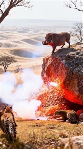 돌틈돼지가 표범 무리에게 불꽃 던져놓고 웃음폭발! Mischievous Pig Throws Fireworks at Leopards—They Fled Screaming! 🐷🐆
