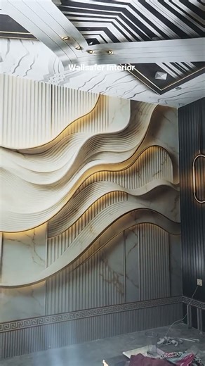 Modern Luxury Wall Design with Striped & Marble Panels #Modern #CeilingDesign #RoomTransformation