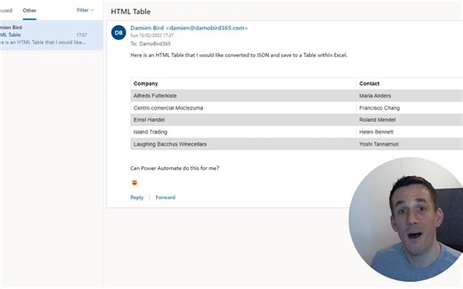 Extract HTML Table from Email in Power Automate