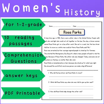 Women's History Month Biographies Reading Comprehension Passages 1st - 2nd Grade