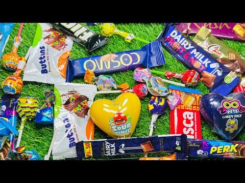 ASMR Most Popular Candys / some lots of colorful rainbow lollipop candy / unpacking chocolate eat