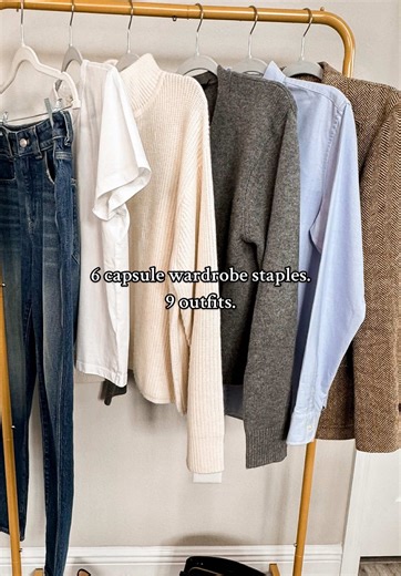 6 capsule wardrobe staples. 9 outfits. This is what starting simple actually looks like — fewer pieces, more combinations, and a wardrobe that works harder for you. This is why I build slowly. 🤍 #capsulewardrobe #wardrobebasics #timelessstyle #quietluxury #closetstaples