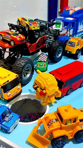 Satisfying F1 Car Pushed Pokemon Tayo Bus and Super Cars into GIANT Hole #cars #supercars #f1 #bus