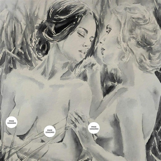 Hand-painted Sensual Watercolor Art – Intimate Female Couple (30x42 Cm) - Etsy